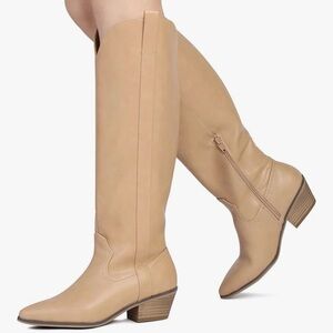 festooning Women's Knee High Boots Pointed Western Cowboy SZ 8 NEW Wide Calf